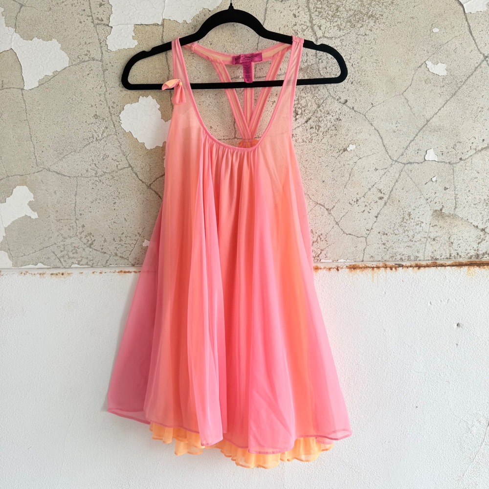 Betsey Johnson Babydoll Slip Dress Chemise Nightgown Sheer Mesh Fairycore M